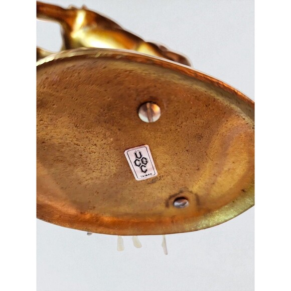 Vintage UCGC Taiwan Brass Unicorn Figurine 7.5" Rearing MCM Mythical Decor - Picture 4 of 4